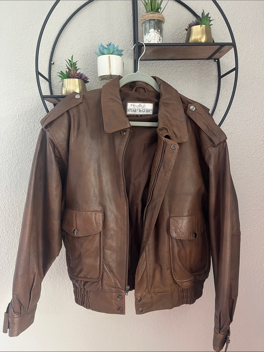 Men's Brown Leather Stuart McGuire Bomber Jacket